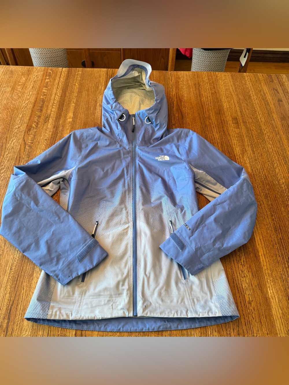 The North Face HyVent 2.5L Rain Jacket Blue Gray Ombre Dot Print Women’s Size S